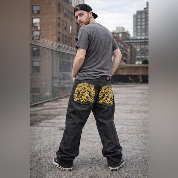 Other - Eight 732 vintage denim embroidered baggy Y2K jeans gold blue oversized fit 36